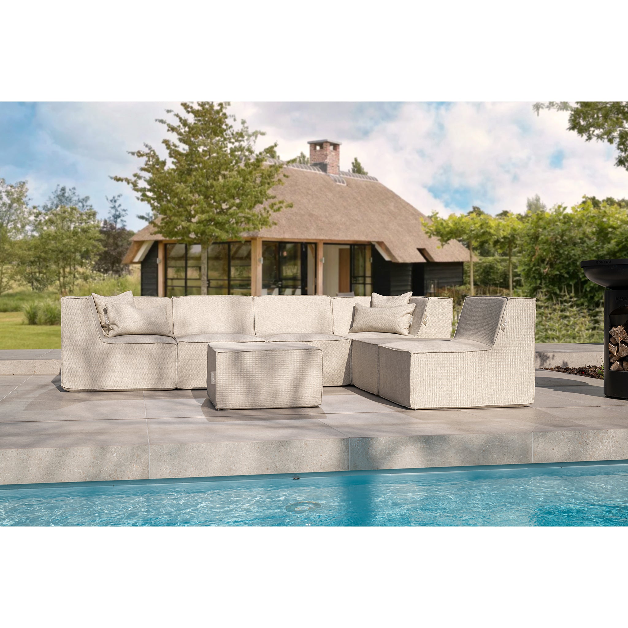 Laui Lounge™ - Fixed Round Pouf 68 - Boho Taupe