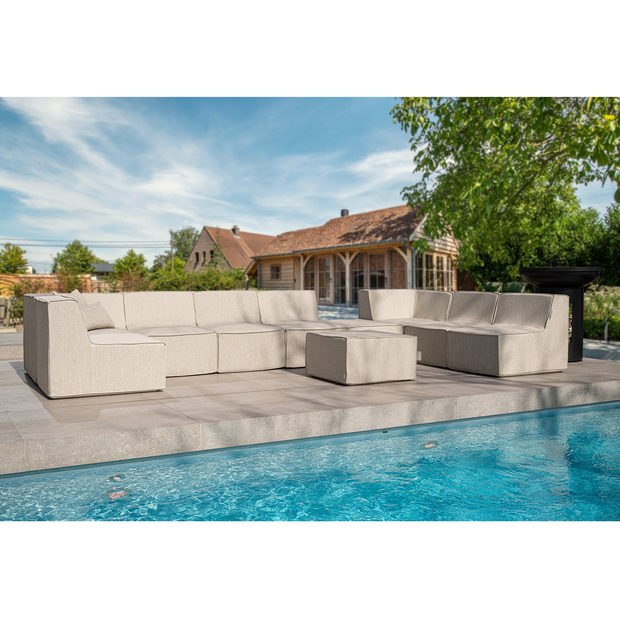 Laui Lounge™ - Fixed Round Pouf 44 - Boho Beige