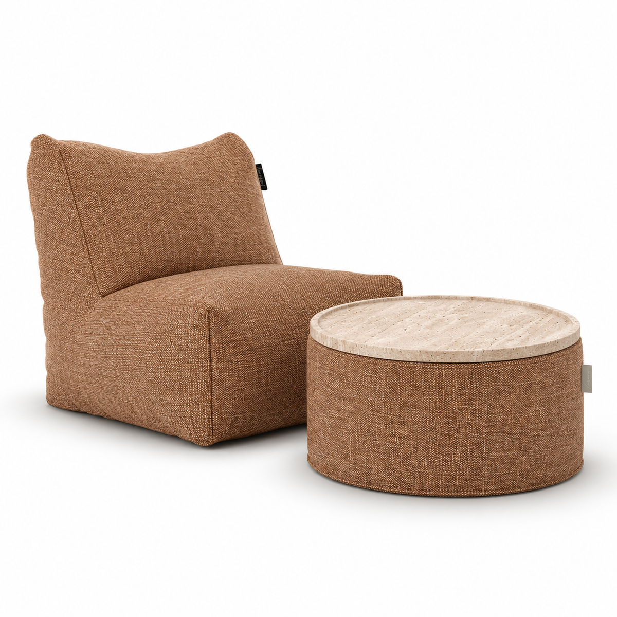 The Japandi's Hazel Bundel - SeatXL + Round Pouf Ø68 + Travertine Tray Ø68