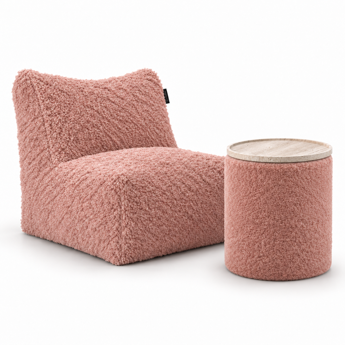 The Doodle Soft Pink Bundel - SeatXL + Round Pouf Ø44 + Travertine Tray Ø44