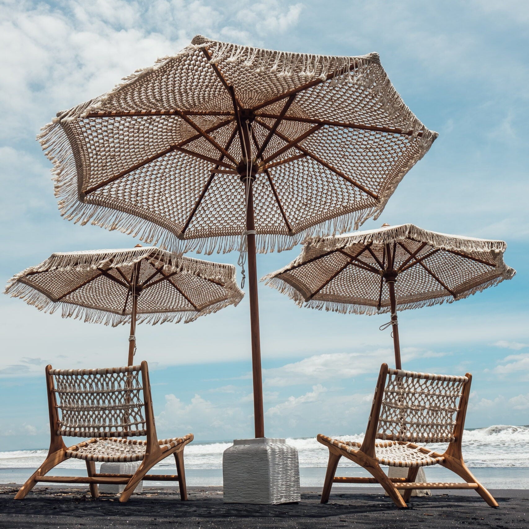 Laui Lounge™ - Handgeknoopte Parasol Brisa - Fringe crème - ø 250 cm